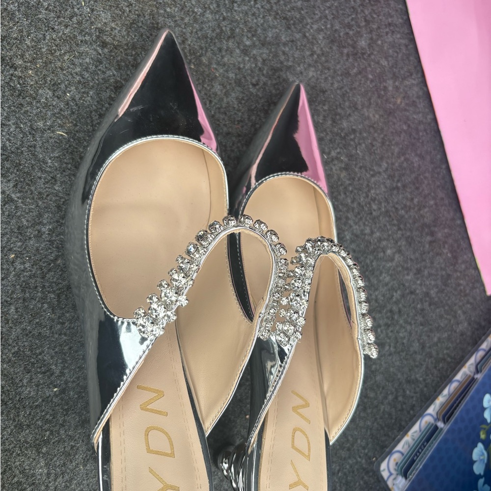 Elegant Black and Silver Heels with Crystal Accents